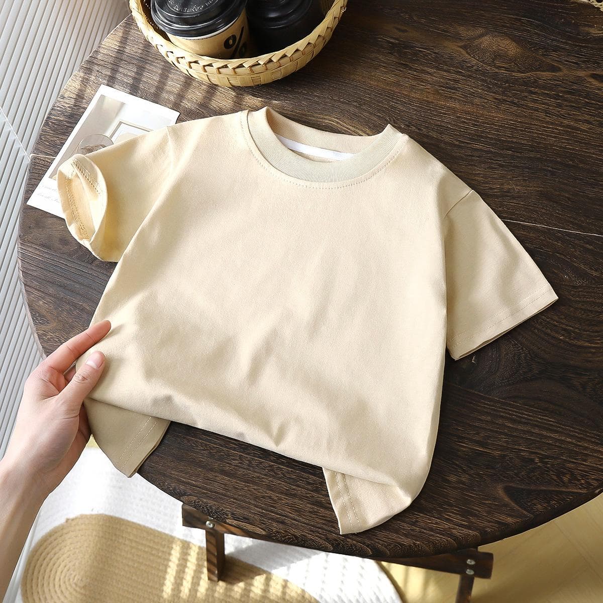 Children's 100% Cotton T-Shirt Soft Breathable Summer Casual Top White Red Black T-Shirt Girls' Summer Baby Clothes 90cm apricot