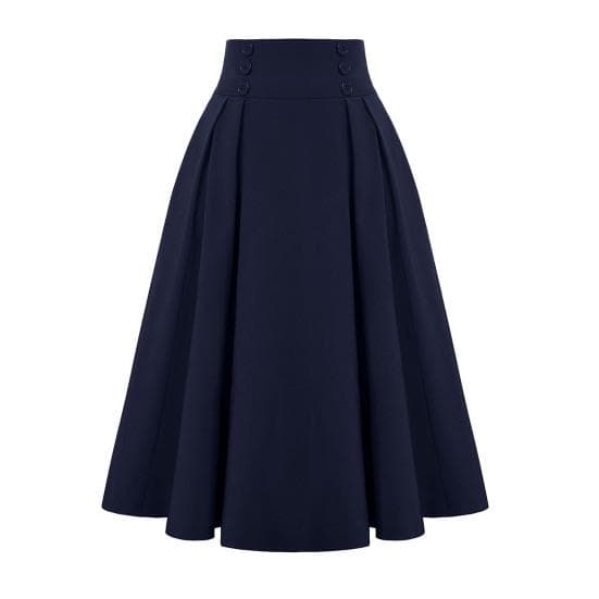 Women Skirt Elastic High Waist A-Line Midi Skirt Contrast Color Plaid Print M dark blue