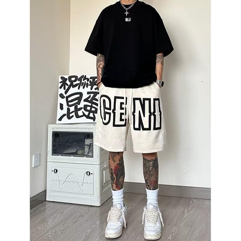 Shorts Men's Summer New Casual Versatile Loose Trendy Brand Running Sweatpants Beach Five-point Pants 5XL khaki
