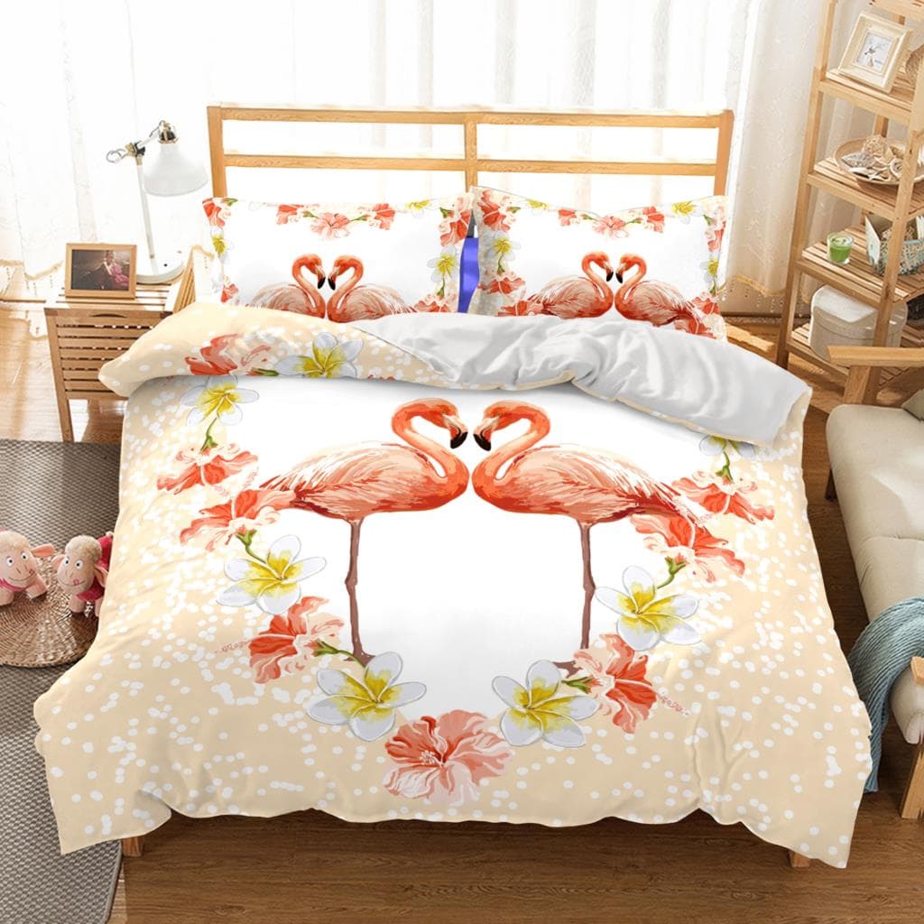 Pink flamingo Bedding Set Single Twin Full Queen King Size Flamingo Bed Set Aldult Kid Bedroom Duvetcover Sets 3D Anime 013 AU Single(140x210cm)
