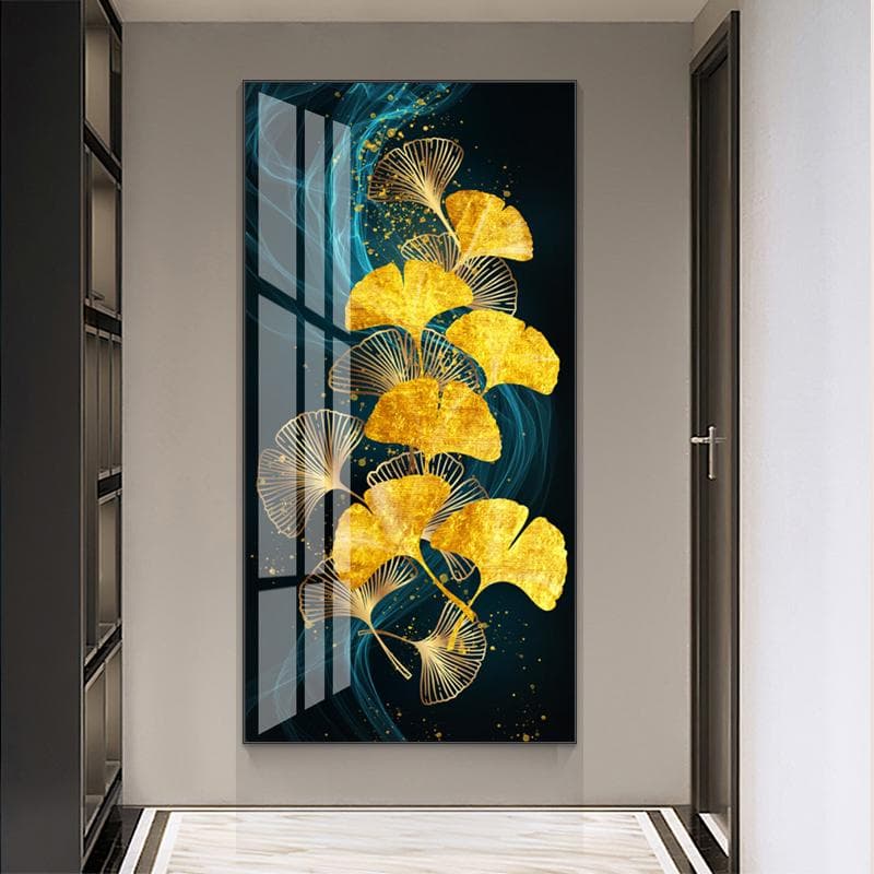 Nordic Luxury Golden Ginkgo Biloba Canvas Posters Prints Golden Rich Tree Deer Leaves for Home Entrance Decorative Painting 20cm×40cm NoFrame
