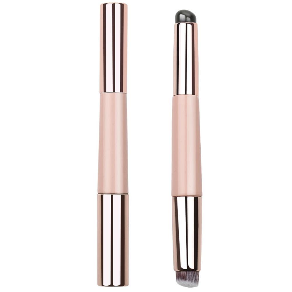 New Silicone Lip Brush Portable Concealer Foundation Brush Double Head Smudge 2-in-1 Q Soft with Cap Round Head Makeup Brush Hot pink