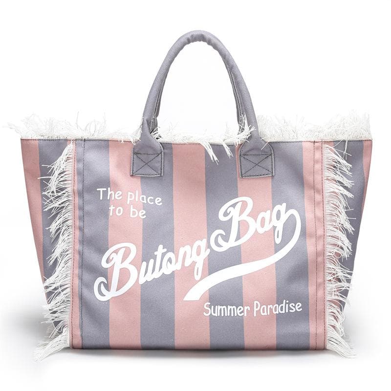 Striped Women's Tote Bag Contrast Color Letter Large Capacity Shoulder Bag Commuter Underarm Bag grey