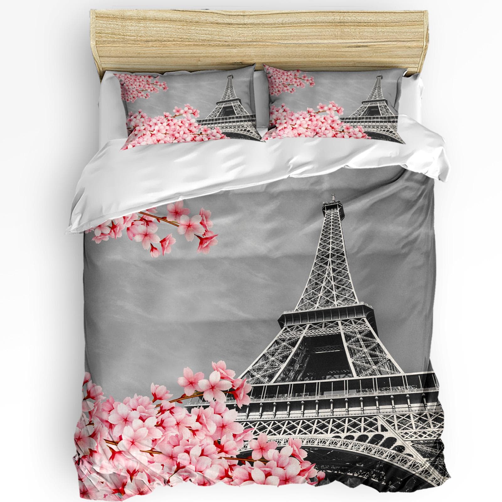 Japanese Style Sakura Cherry Blossom Pink Flower 3pcs Bedding Set For Double Bed Home Textile Duvet Cover Quilt Cover Pillowcase AU Double(180x210cm)