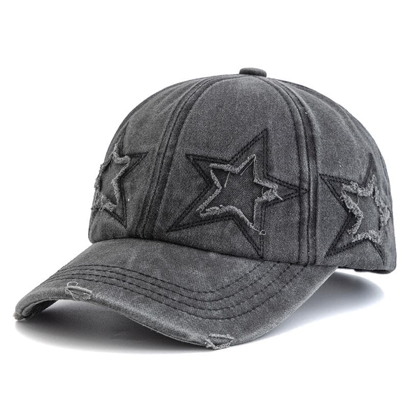 New Women's Five Pointed Star Design Washed Cotton Baseball Cap Fashion Street Dad Hat 56cm-60cm black