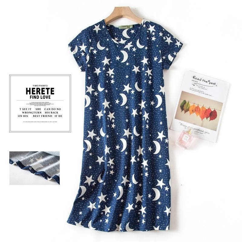 Plus size Summer Women Nightdress Short sleeve Cute cartoon sleepwear sweet O Neck Nightgowns Pyjamas Lady's Cotton sleepdress M