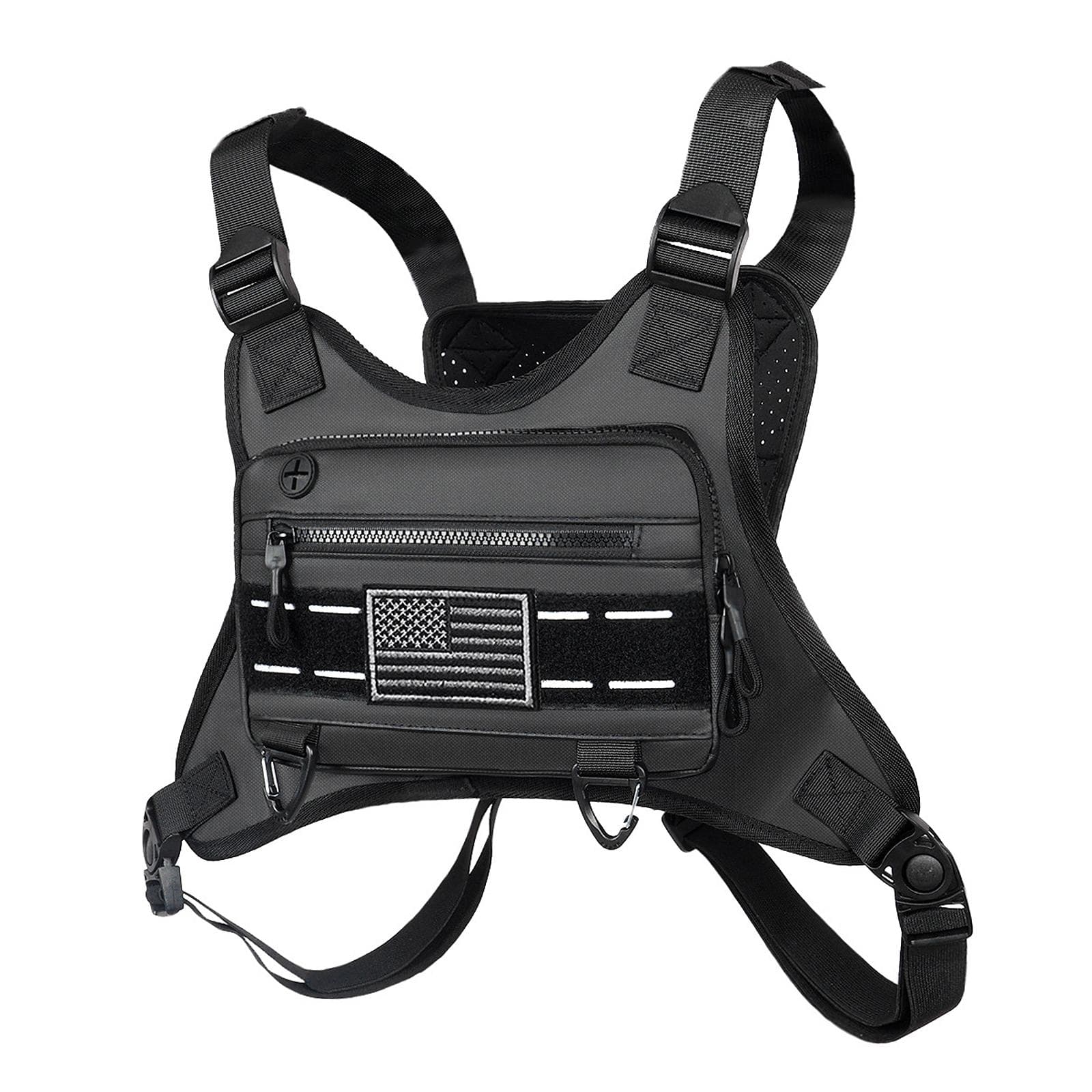 Breathable Sports Chest Bag Water Resistant Reflective Front Running Vest Bag for Men black