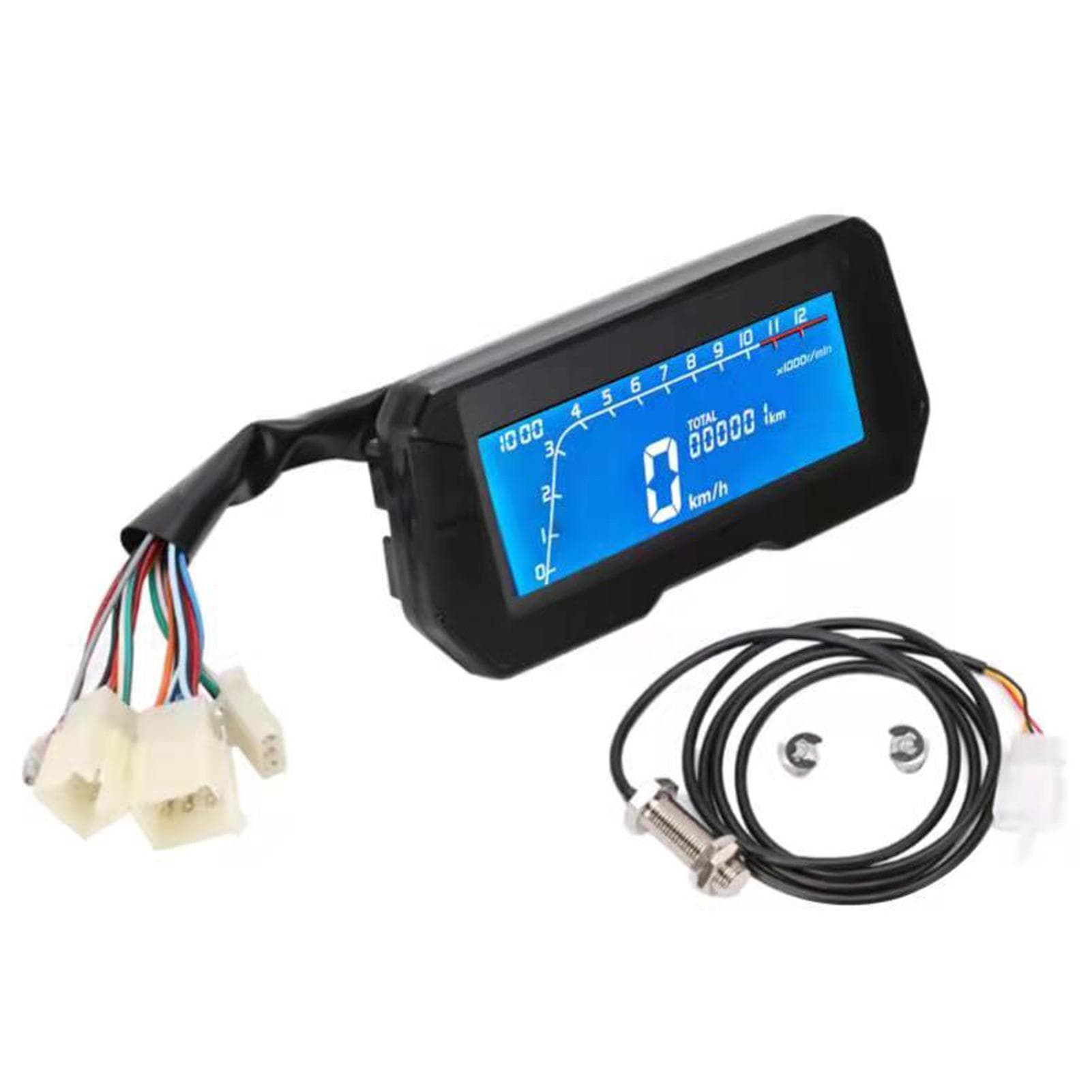 12000RPM Motorcycle LCD Speedometer Waterproof Universal 6 Gear Position Backlight Digital Electronic Tachometer for 1/2/4 Cylinders Meter black