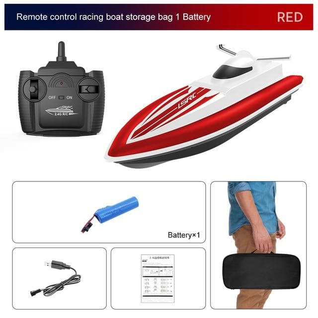 New 2.4G Remote Control High Speed Racing Boat Waterproof Rechargeable Model Electric Radio Controlled Speed Boat Toy Boy Gift Water Toy Race 1 battery red