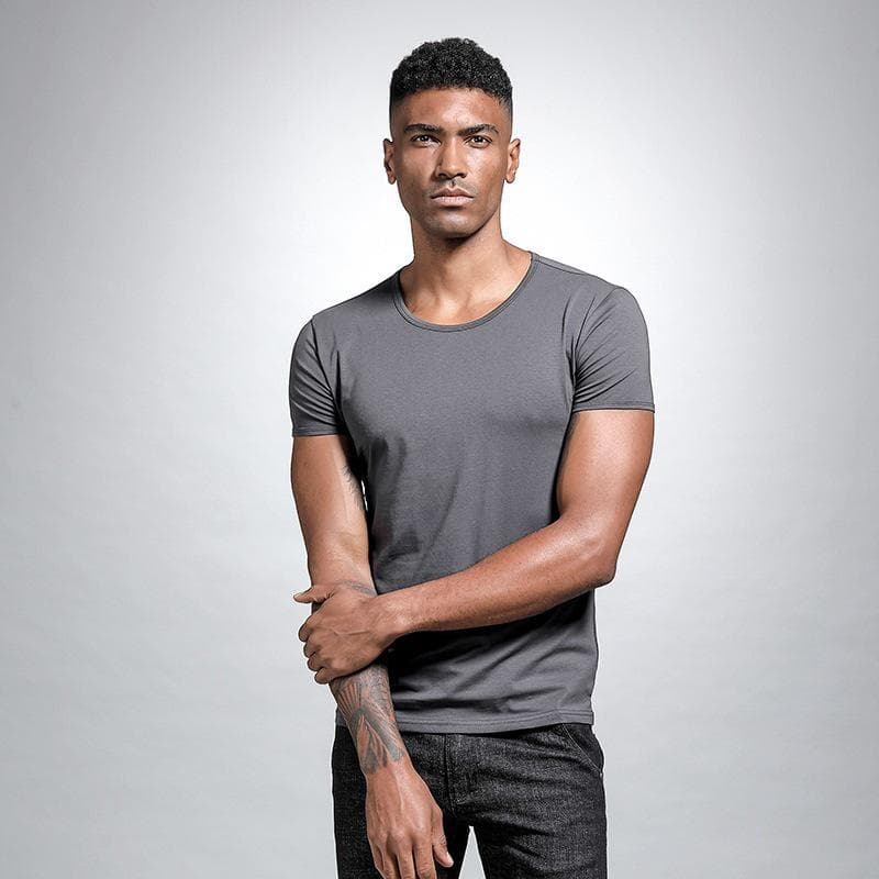 Men's Slim Fit Solid V-Neck White T-Shirt - Short-Sleeved, Sweetheart Collar, Tight Bottoming Shirt M