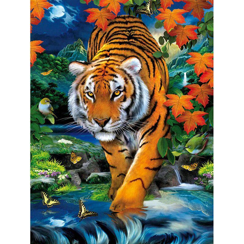 Diamond Painting Tiger Forest Tree Diamond Embroidery Full Round Drill Cross Stitch 20X30CM