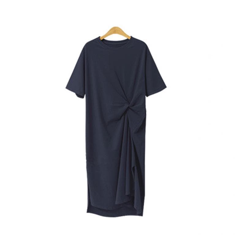 Spring and Autumn Medium-Length Maternity Dress Women's Cotton Loose Casual Slit Short Sleeve Large Size Over Knee Lazy Style T-Shirt Skirt 6XL