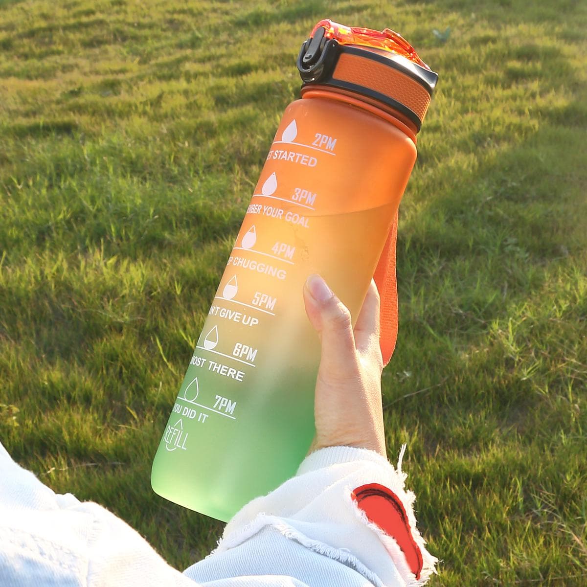 1L Water Bottle Gradient Color Motivational Sports Water Bottle with Time Marker Leak-proof Cup for Office, Gym, Outdoor 1.0L orange