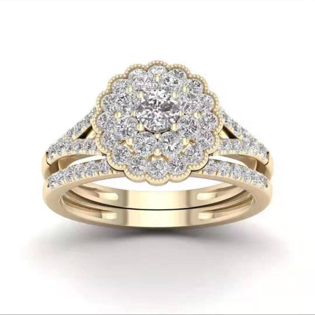 Gold-Plated European-American Couple Rings with Inlaid Zircon Size 5 gold