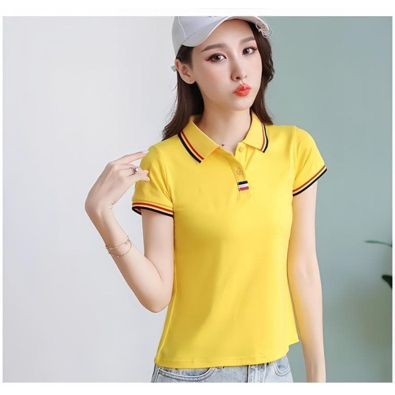 Short-sleeved POLO Shirt T-shirt for Women In Summer New Casual Sports Comfort Slimming Solid Color Top 5XL yellow
