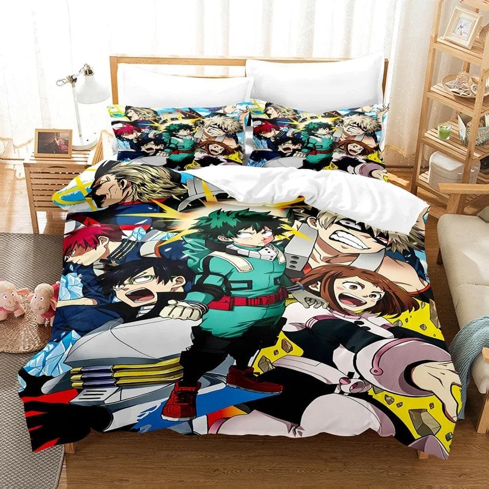 New My hero academia Bedding Set Single Twin Full Queen King Size Kawaii Bed Set Adult Kid Bedroom Duvet cover Sets 3D Anime AU Single 140x210cm
