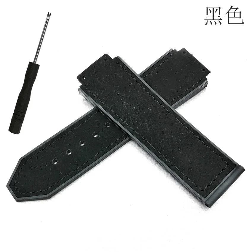Replace Bands for Hublot Big Bang Classic Fusion 25mm*19mm Buckle 22mm Frosted Leather Watchband Back Rubber Watch Strap black 23-16-20mm