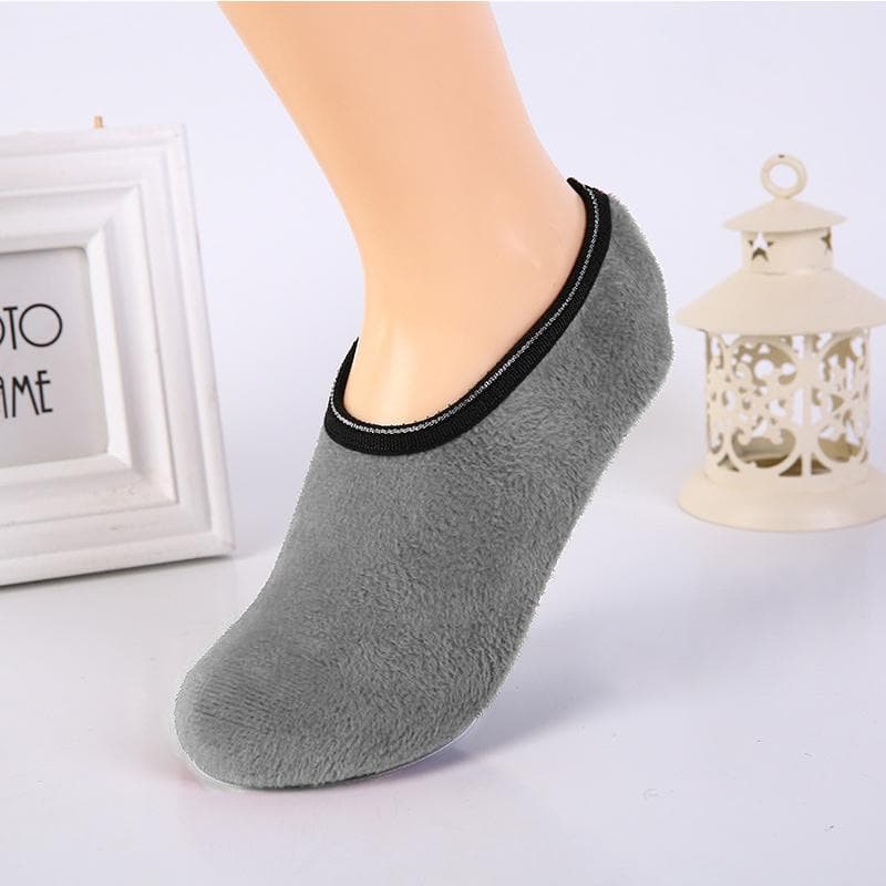 Women Fleece Gripper Slipper Warm Anti-skid Home Socks Soft Sports Train 34-39 grey
