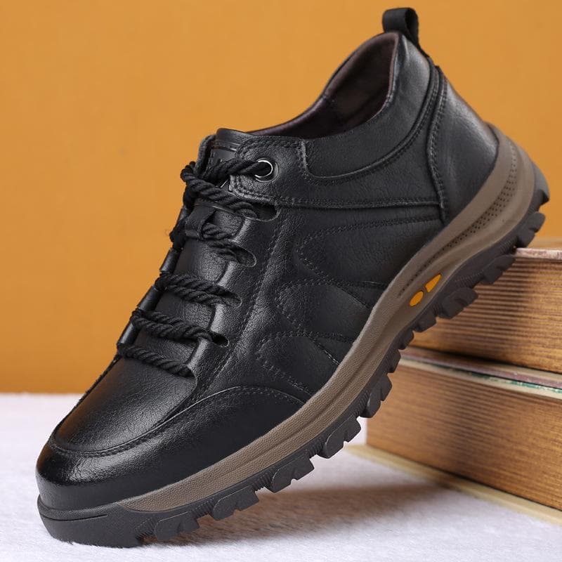 Men Casual Shoes Spring Split Leather Thick Buttom Wear-resistant Shoes 42 black