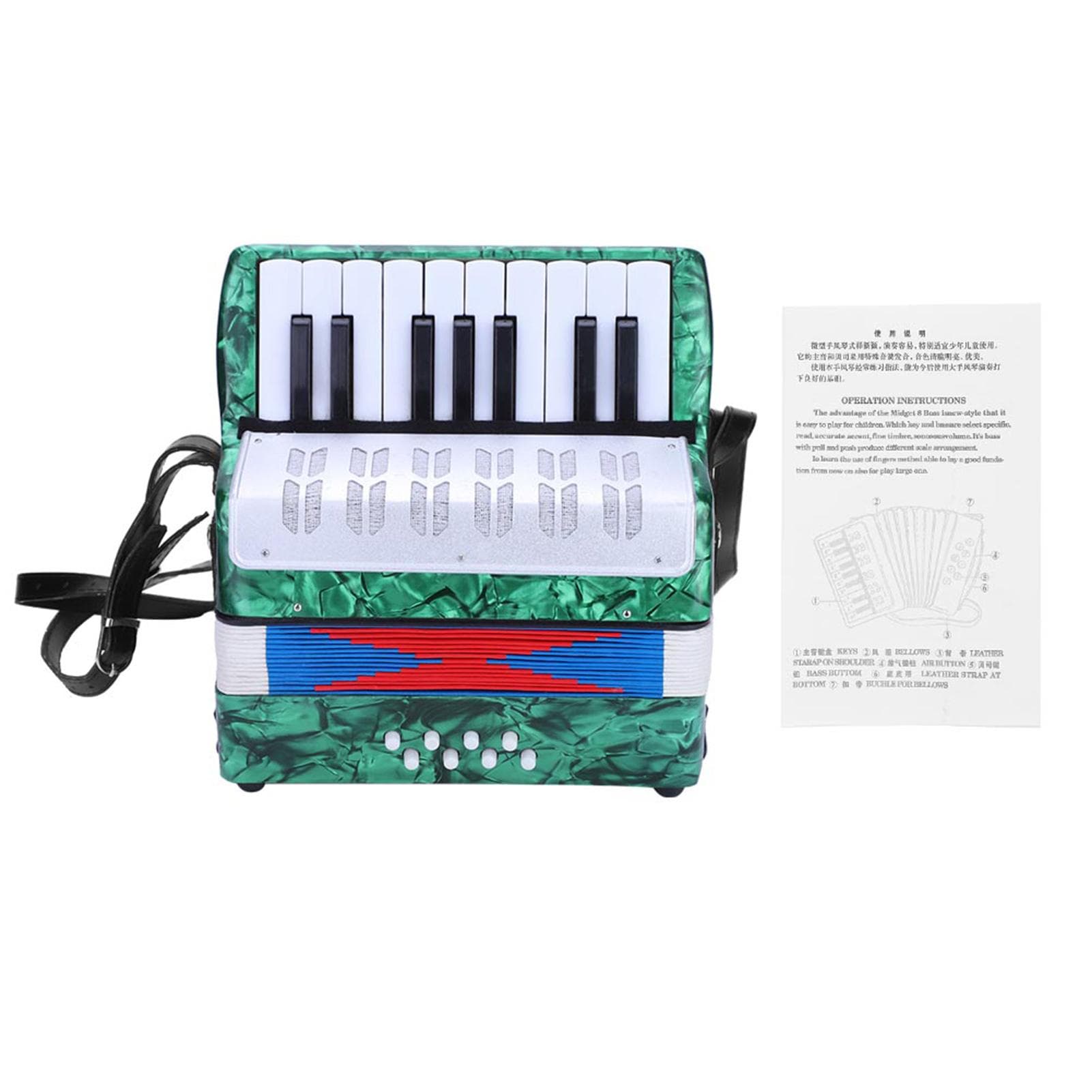 17 Key 8 Bass Piano Accordion Musical Instrument for Beginners Students (Green) green