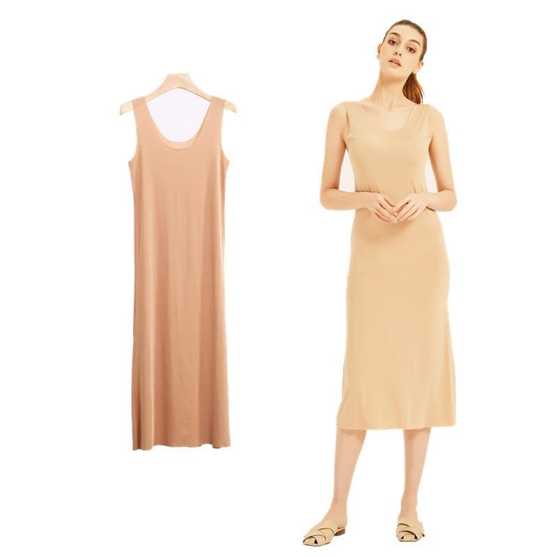 Plus Size Full Slips Dresses For Women Thin Seamless Ice Silk Summer Petticoat Underskirt Dress Sleeveless Inner Vest Dress 5XL L