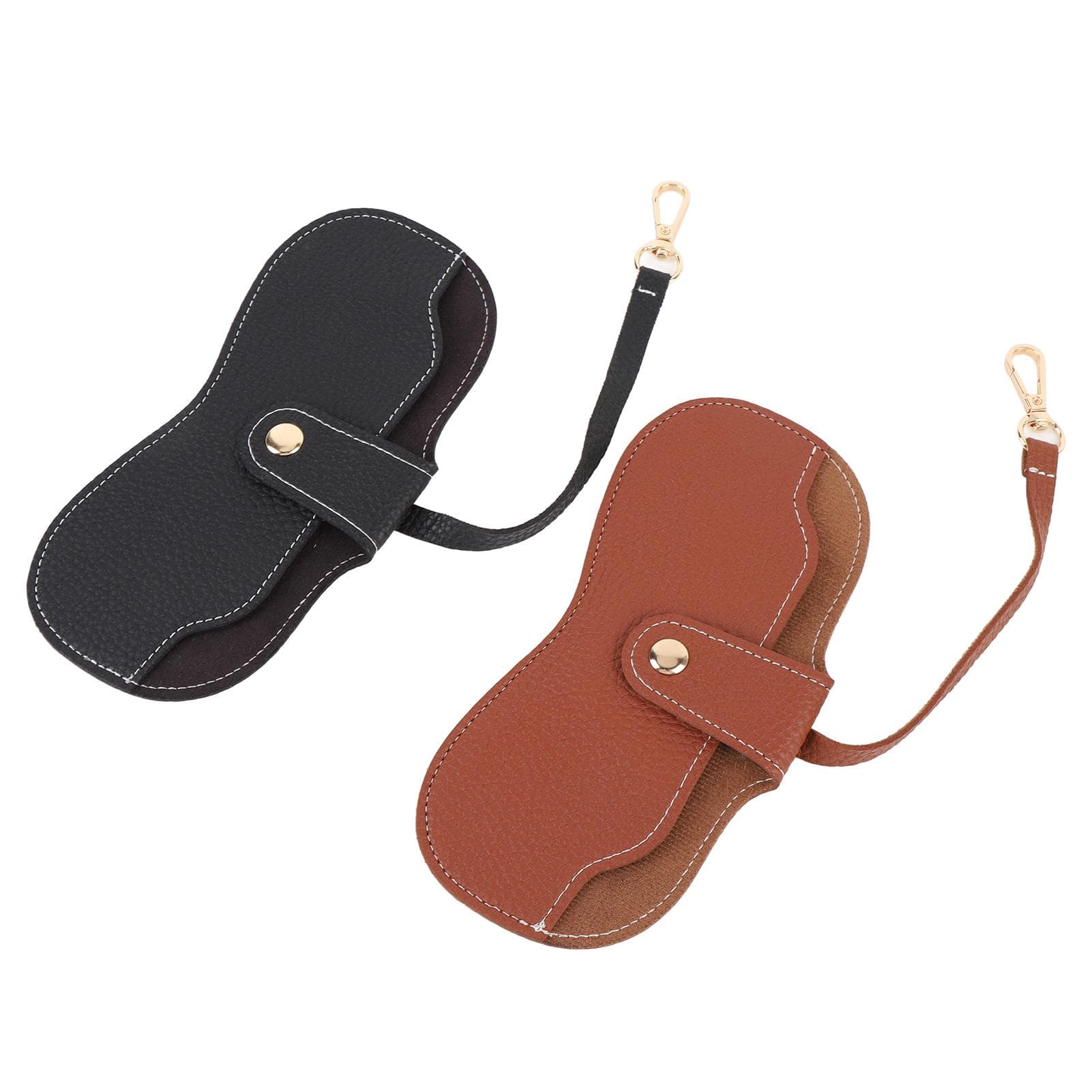 2 Pcs Eye Glasses Case Holder Slim PU Hanging Sunglasses Pouch Storage Bag Light Brown Black
