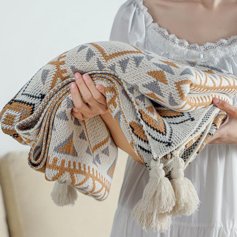 Navajo Sunlight Blanket Thickened Knitted Bohemian Office Nap Air Conditioning Blanket Sofa Blanket Baby Hair Blanket 150*220CM white