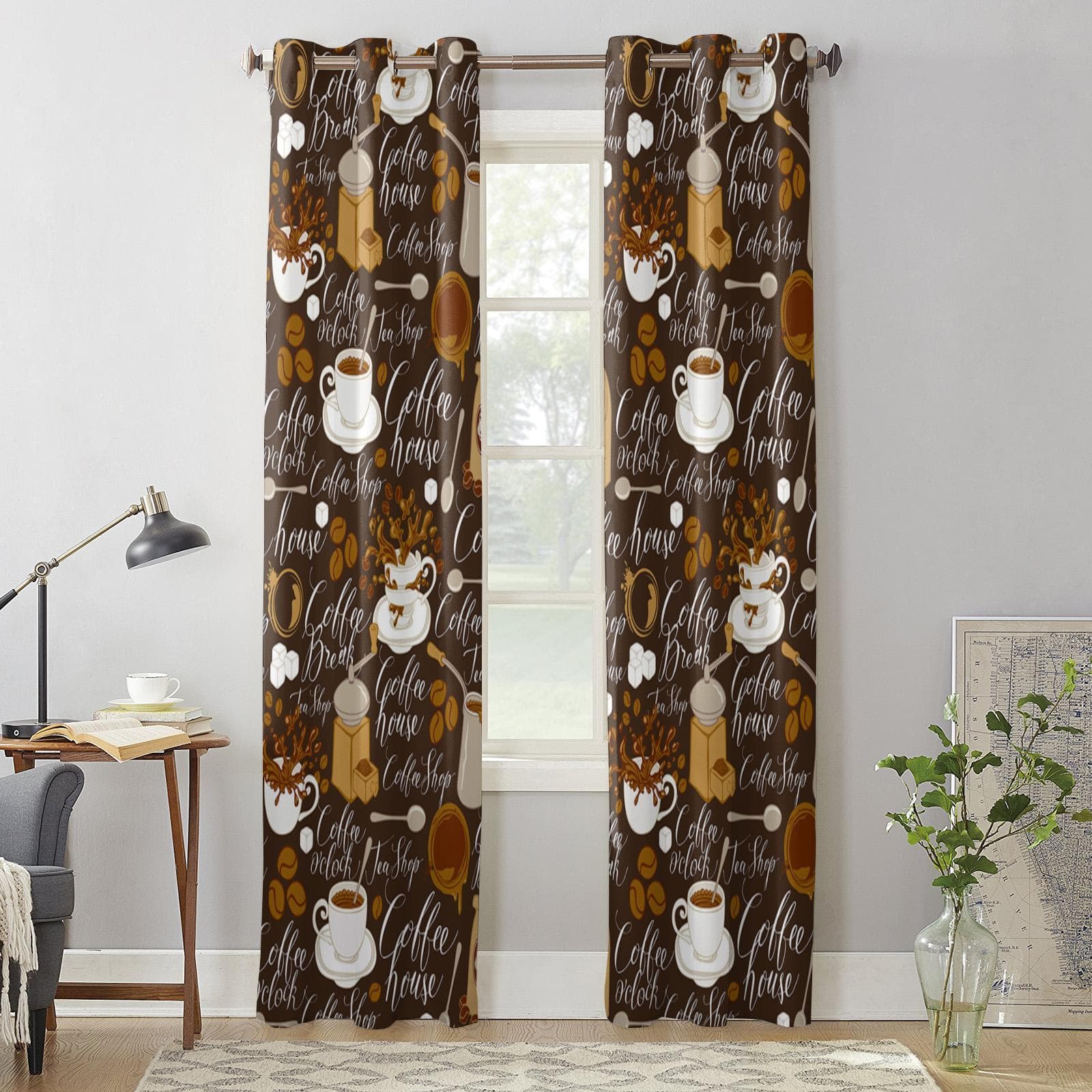 Coffee Coffee Beans Coffee Cup Window Curtain Living Room Luxury Valance Curtain for Bedroom Home Kitchen Decor Curtain 135W x 60H(cm) x1