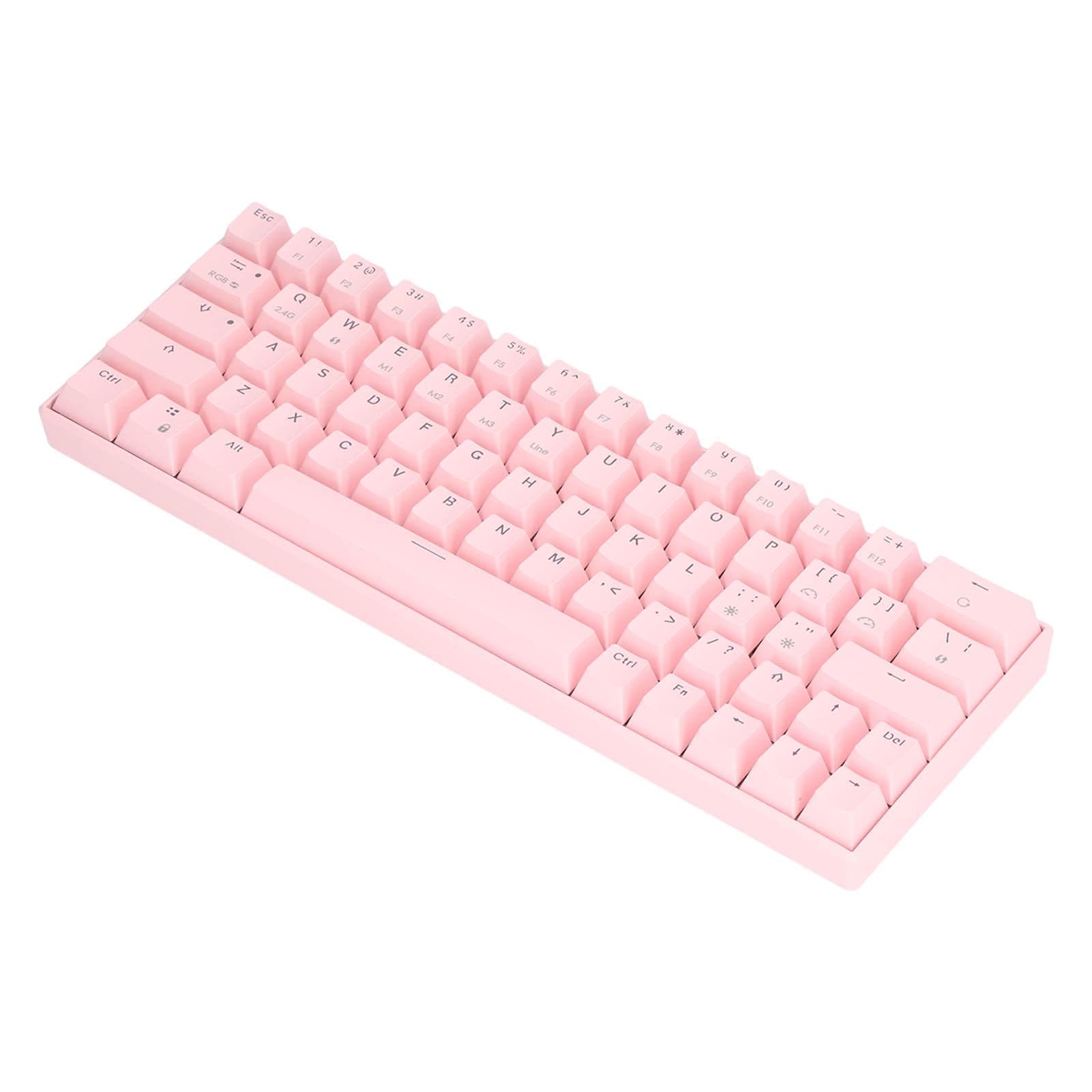 3 Modes Wireless Mechanical Keyboard N Key Rollover 64 Keys RGB 2.4G Wireless Type C Wired Pink Red axis