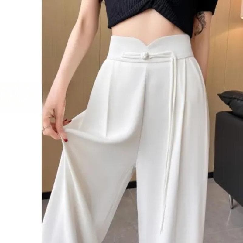 New Chinese Black Wide-leg Suit Pants Women's Early Spring High-waisted Casual Trousers 2XL white