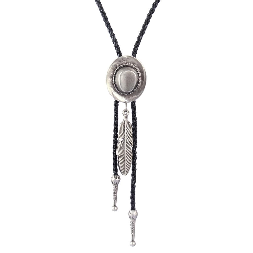 Black PU Leather Western Rodeo Bolo Tie Bola Necklace Antique Brass 104cm antique silver