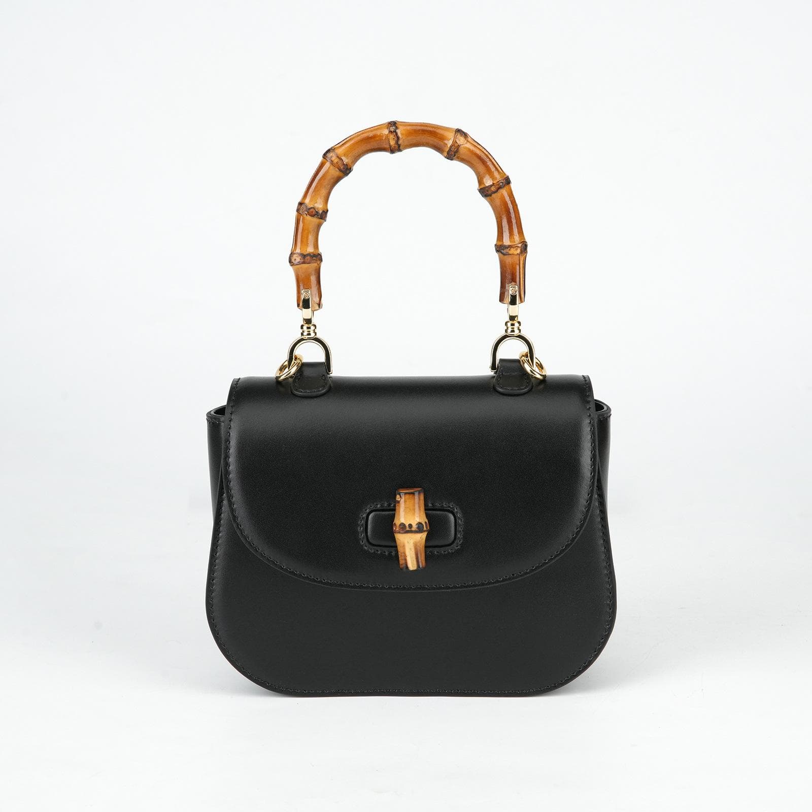 Spring Bamboo Section Handbag, Leather Women's Bag, High-end Commuter Versatile Single-shoulder Bag, Crossbody Bag for Women 15.5*9.8*15cm black