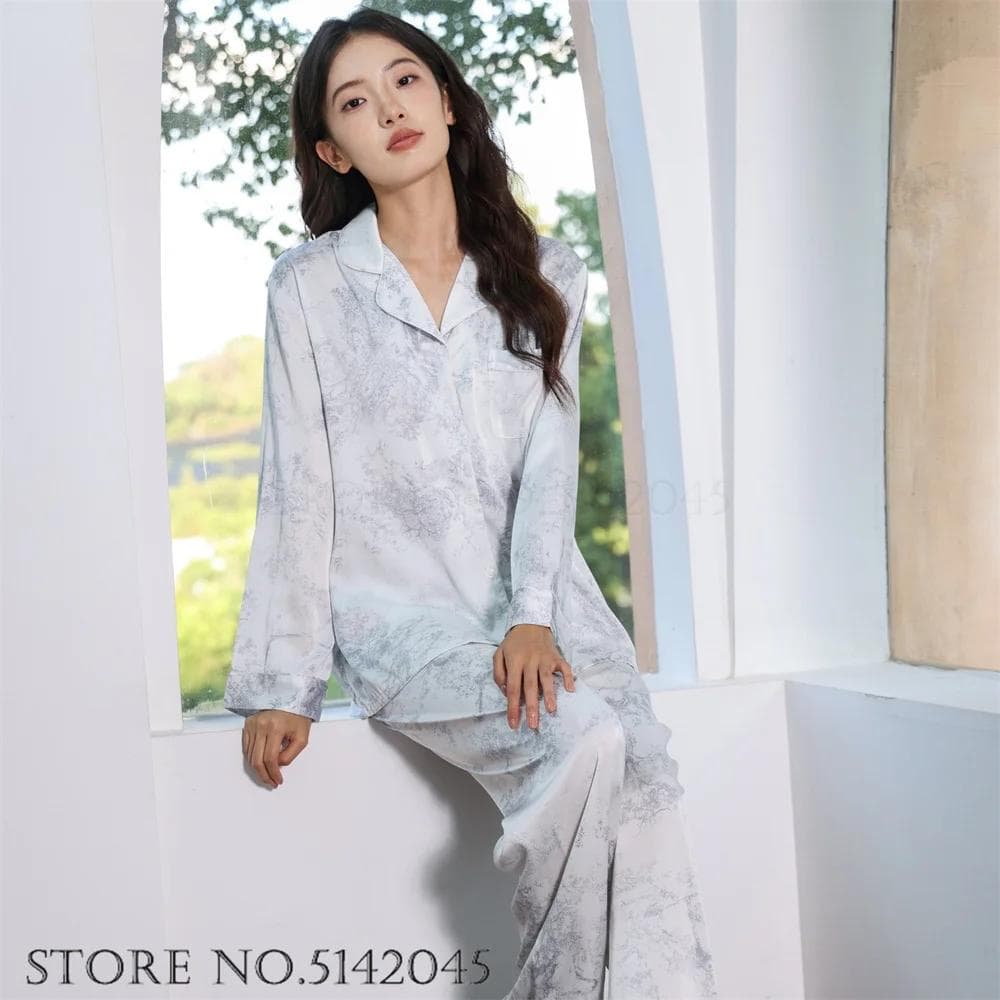 Sexy Leopard Print Pajamas Women's Pajamas Home Wear Pajamas Set Feather Long Sleeve Trousers Pajamas Casual Satin Home Wear XL