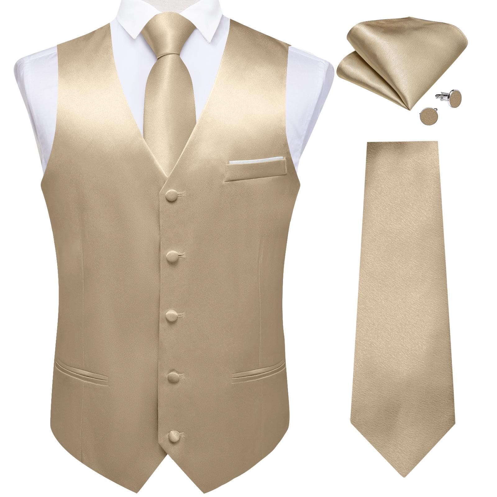 Dibangu Mens Yellow Paisley Vest Suit Waistcoat Hanky Cufflinks Tie Set Wedding M