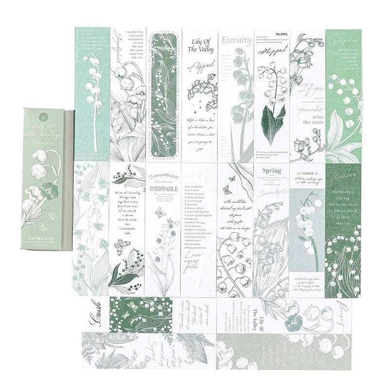 20pcs/Box Relief Flowers Bookmark Fresh Literature and Art Style Journal Decoration Reading Bookmarks Stationery green