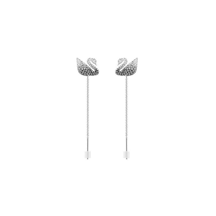 Swarovski Iconic Swan Black And White Gradient Swan Rhodium Plated Earrings Women earrings 5614117 Box (Random Color)