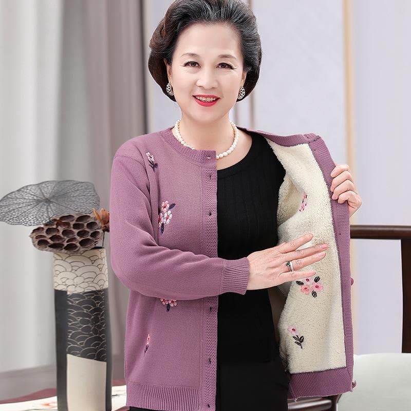 Cardigans Grandma Knitting Sweater Middle-aged and Old Women Sweater Cardigan XXL purple