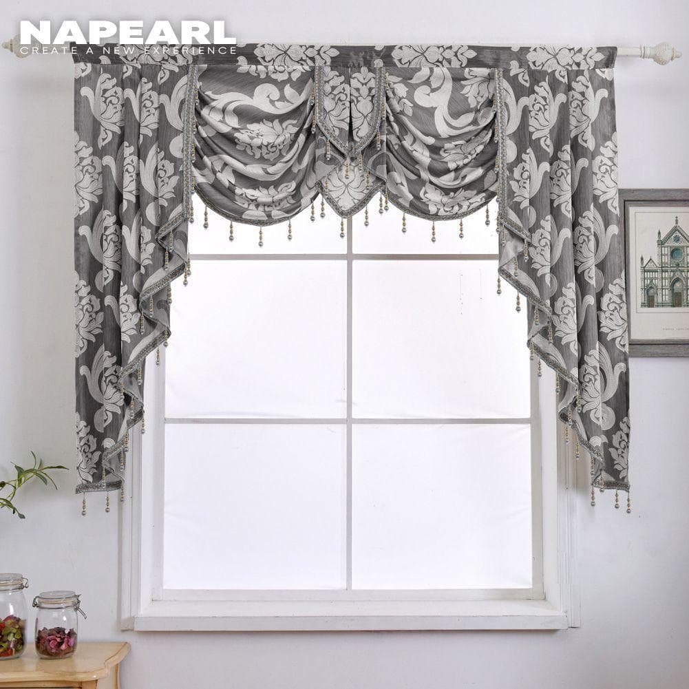 1PC NAPEARL Luxury Rural Decorative Beaded Valance Design Fashion Window Curtain W155cmxL125cm grey