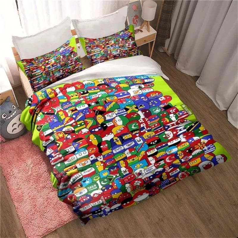 3D Print Cartoon Countryball Polandballs Bedding Set Double Twin King Duvet Cover Comforter Pillowcase Boys Girls Adults Bedroom 200x230cm 3pcs