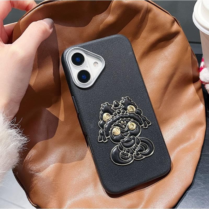 Applicable To Apple 16proMax New Year Mobile Case Snake IPhone 15 Plain Leather Anti-fall 14 Couple Protection Case iPhone13proMax black