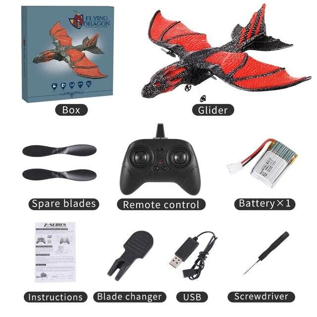 RC Dinosaur Plane EPP Anti-wear Foam RC Glider 2.4G 2CH Fixed Wingspan Airplane with Gyro System Dragon Plane Gift Toys for Kids 1 battery red