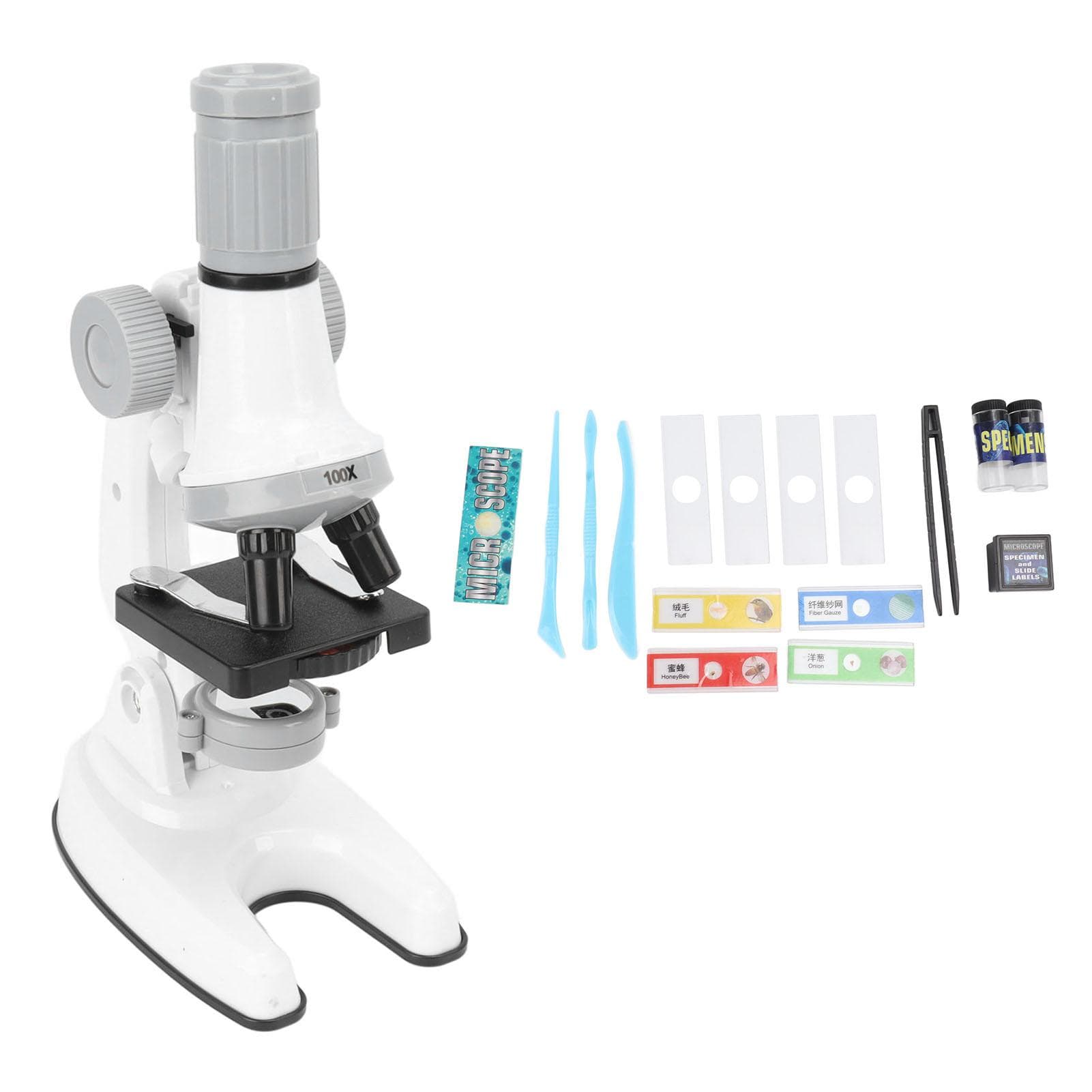 Microscope for Kids 100X 600X 1200X Zoom LED Light Science Microscope Kit for Children Student white