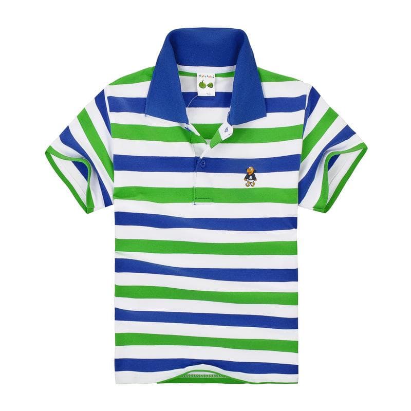 Children's Short Sleeved Summer Children's Wear Middle and Large Children's T-shirt Cotton Stripe Polo Shirt 120cm green/white