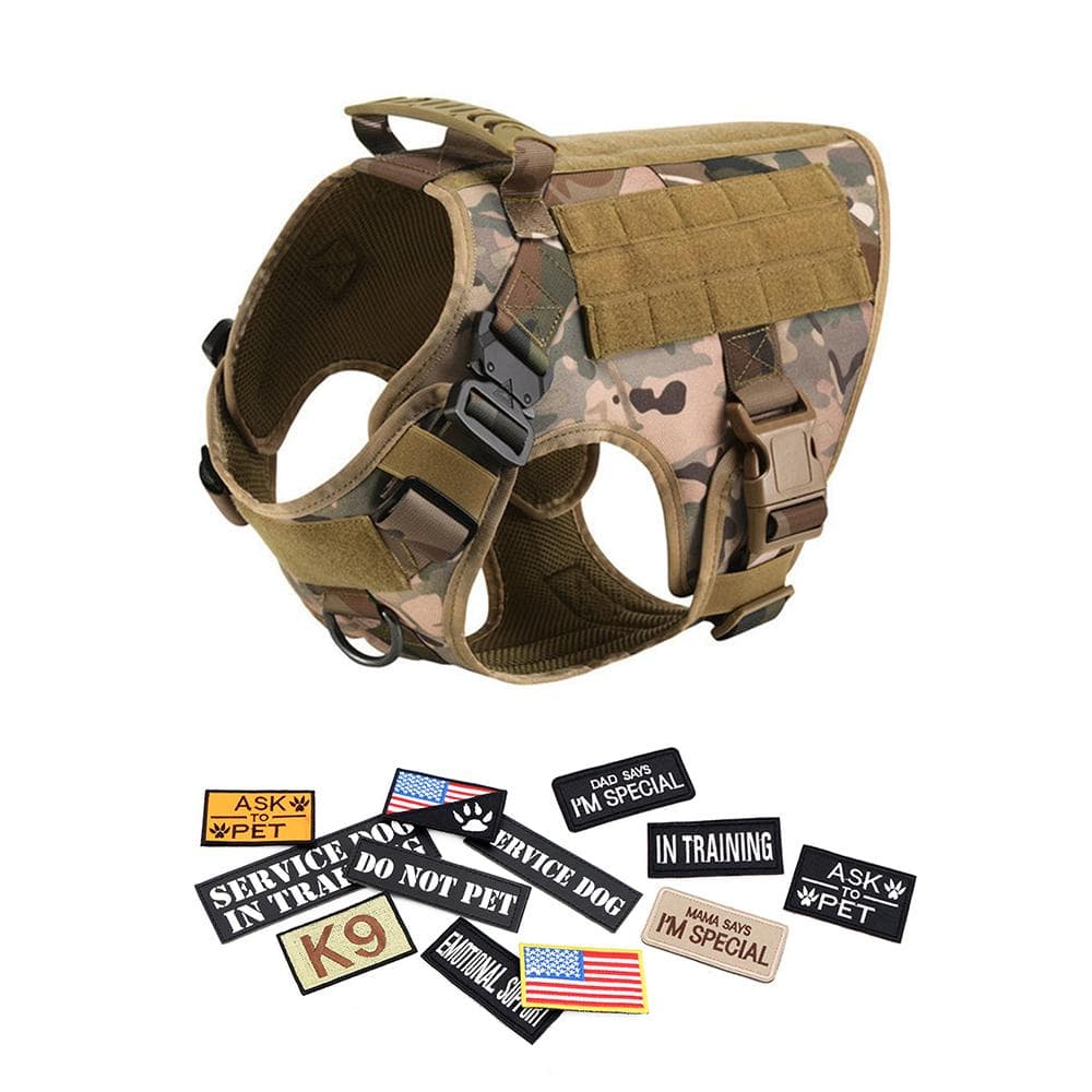 Military Large Dog Harness Collar Leash Bags Patches Set Pet Malinois Training Vests Tactical Dogs Harnesses Accessories M