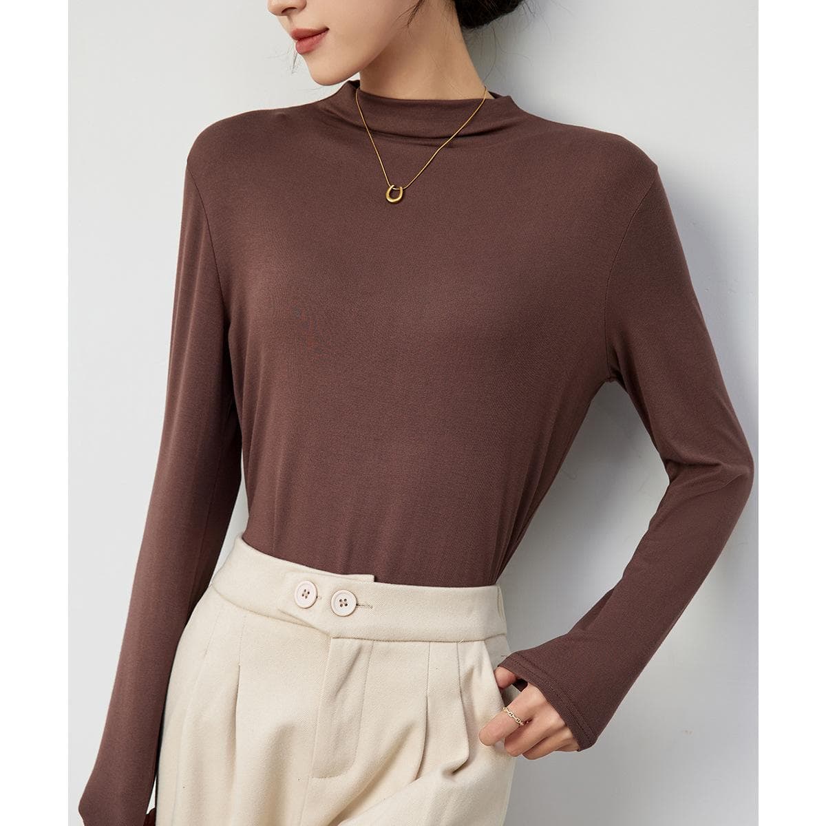 Half Turtleneck Base Shirt for Women In Spring, Autumn and Winter New Style for Wear Mid-neck White Long-sleeved T-shirt Underwear One size