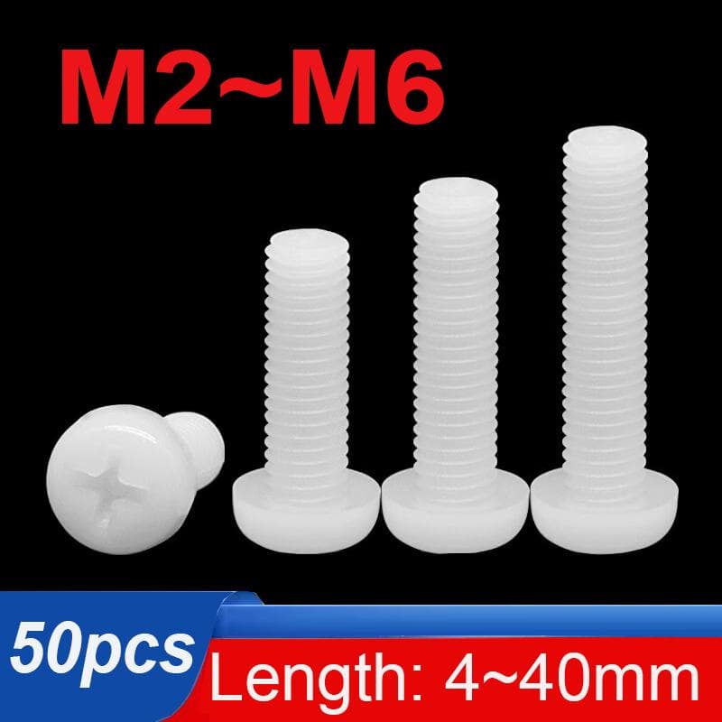 50pcs M2 M2.5 M3 M4 M5 M6 Metric Threaded White Nylon Plastic Phillips Pan Head Cross Round Screw Bolt length 4mm-40mm M4x40mm