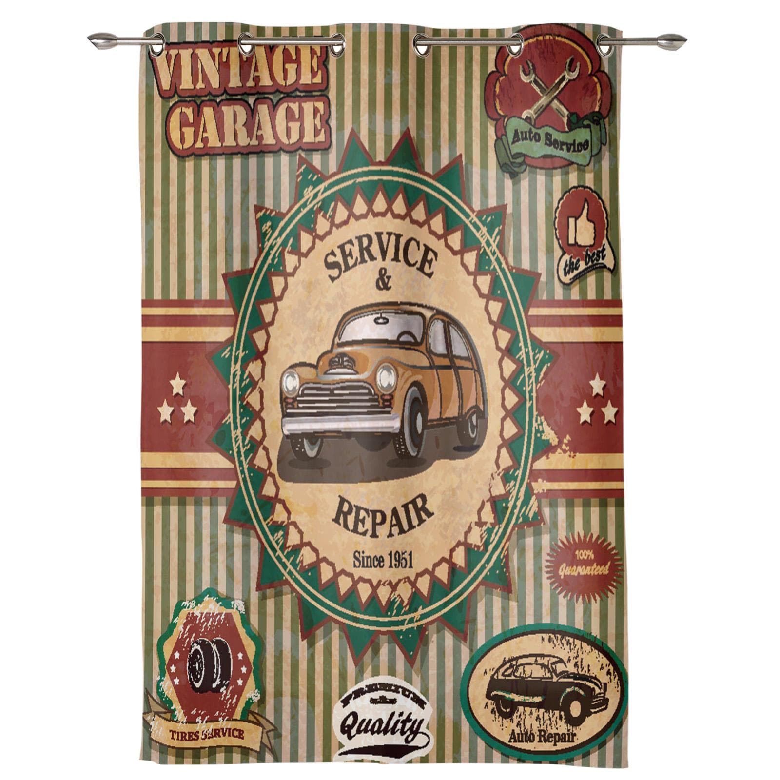 Modern Window Curtains for Living Room Billboard Car Retro Stripes Curtains for Child Bedroom Kitchen Decor Blinds Drapes 135W x 60H(cm) x1