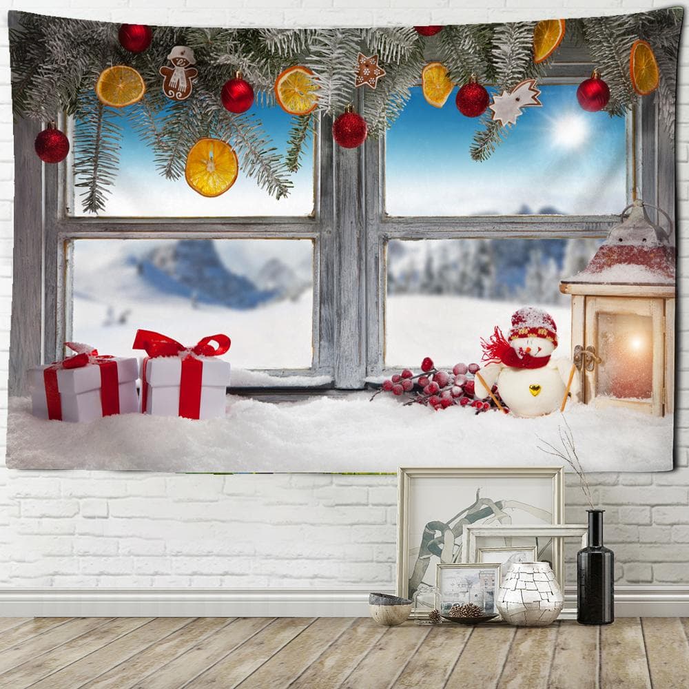 Snow Christmas Tree Tapestry Wall Hanging House Scenery Santa Claus Gifts Bedroom Living Room Home Decor 95x70cm