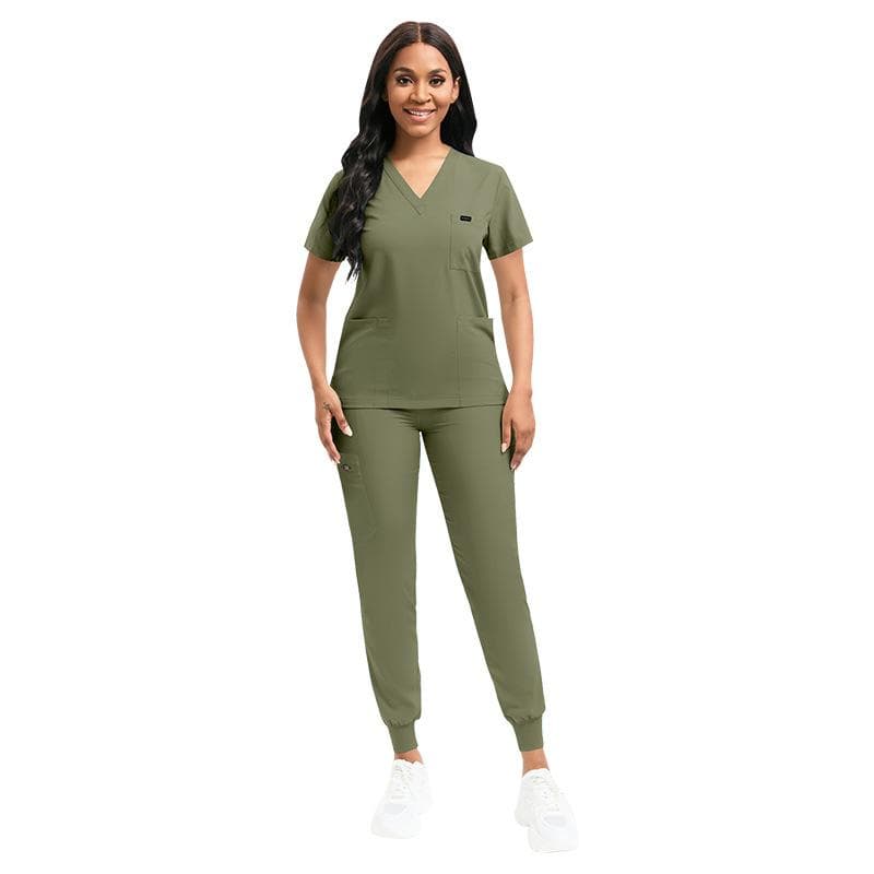 Stretch Scrubs Women Set Nursing Uniforms Clinical Scrubs Set Nurse Doctor Dustproof Workwear Medical Scrubs Top+ Jogger Pants S