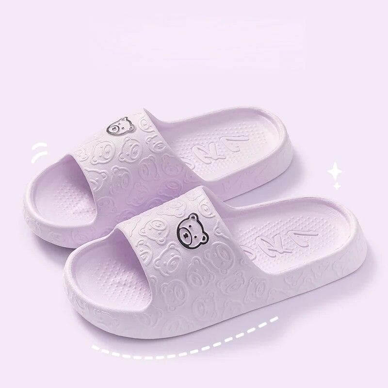 New Fashion Summer Couple Cartoon Relief Flat Slides Lithe Thin Sandals For Women Men Slippers Ladies' Home Indoor Flip Flops 38-39 purple